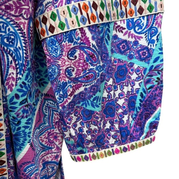 Cupio Boho Peasant Top Size Large Womens Tunic Tee Blouse Blue Paisley NWT - Picture 8 of 10